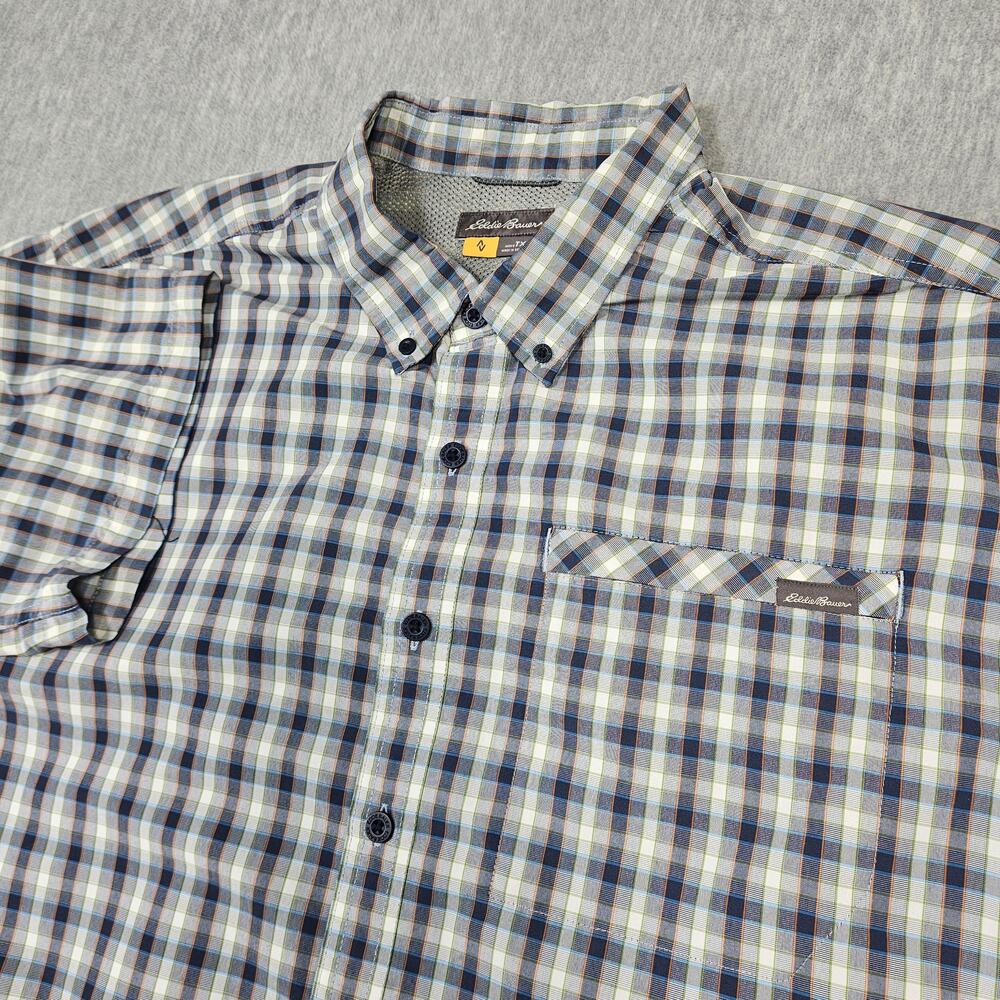Eddie Bauer Shirt Mens XL Tall Travex Plaid Button Down Short Sleeve Pocket